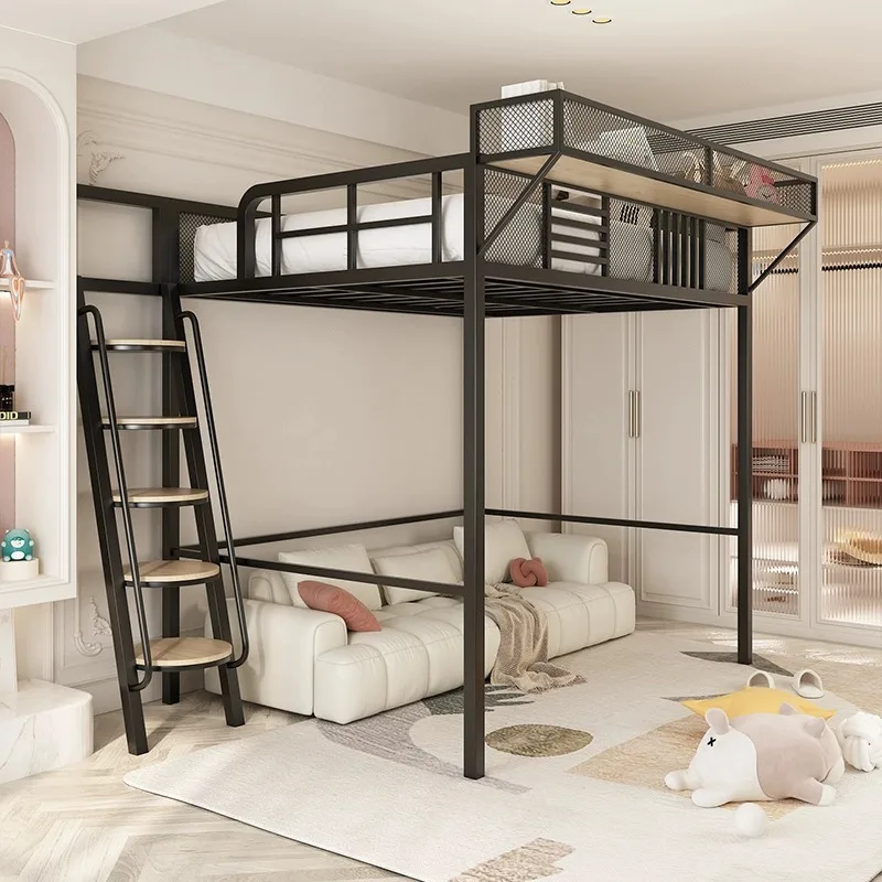 Dormitory wrought iron elevated upper bunk bed duplex upper bunk iron frame bed small apartment loft double layer up