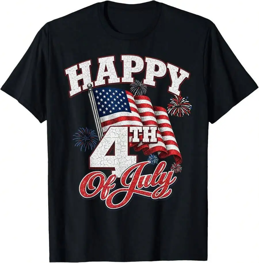 Happy 4Th Of July Patriotic American Flag USA Men Women Kids T-Shirt 100% Cotton Trendy Y2K Short-Sleeve Tee-Soft, Quick-Drying,