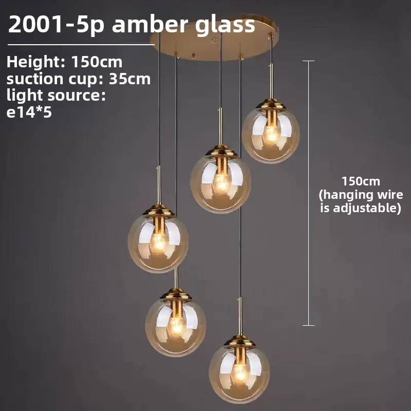 Moderne glazen hanglamp E27 helder amber stenen kroonluchter Nordic Home Decor verlichting voor woonkamer snoer hanglampen