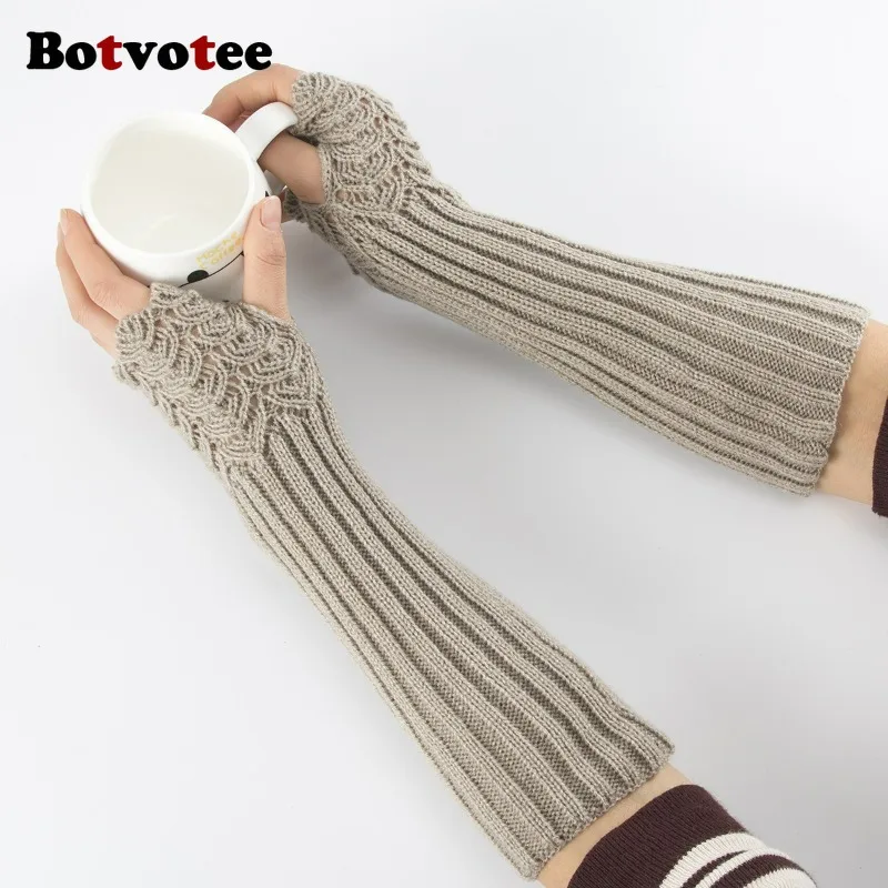 Botvotee مدفئات للذراع الأكمام للنساء شحن مجاني Y2k اكسسوارات الشتاء متماسكة أصابع قفازات بيضاء لطيف موضة واقي للذراع