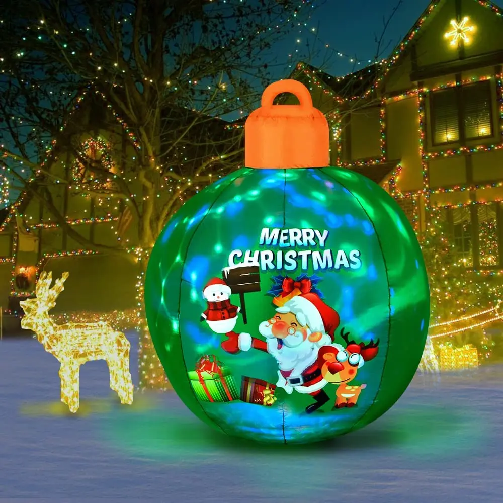 Light up Inflatable Christmas Ball with Air Blower Christmas Decoration Outdoor Blow up Xmas Ornaments Outside with LED Lights