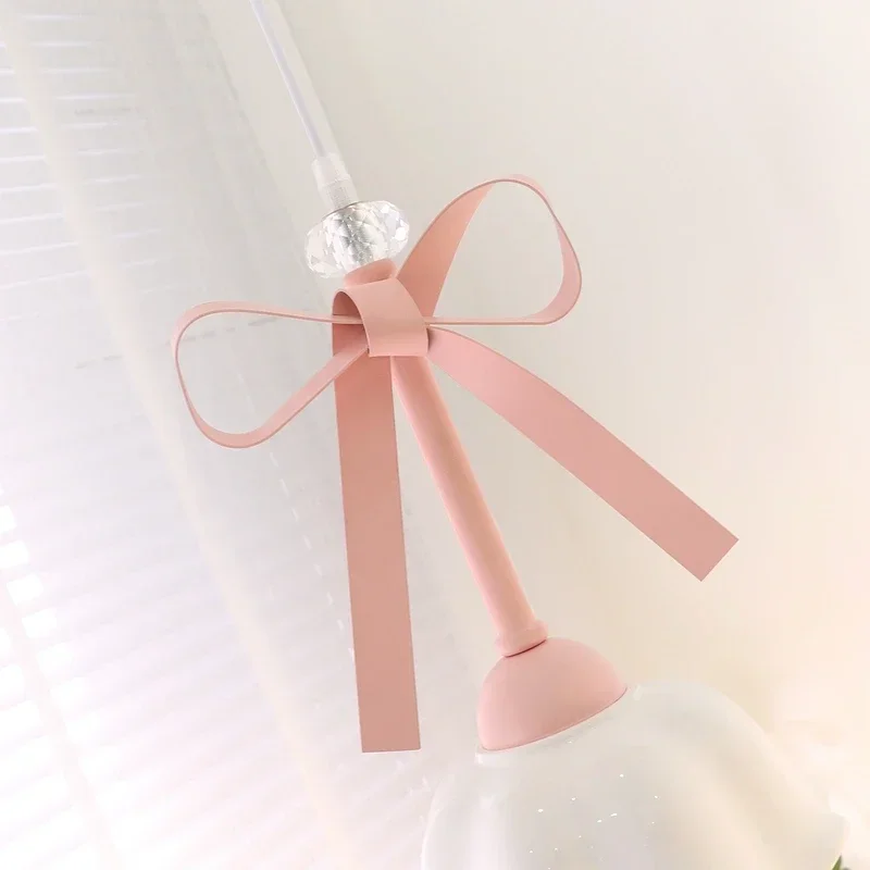 Pink Bowknot LED Pendant Lamp Romantic Princess Room Girl Bedroom Lighting Ceramic Glass Sconces Ceiling Suspended Light