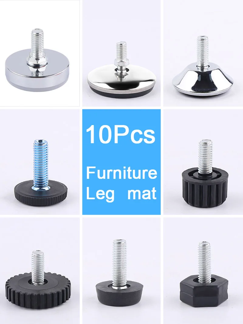 

10Pcs M6 M8 M10 Furniture Legs Anti-Slip Table Cabinet Leg Pads Adjustable Feet Floor Protector Chair Feet Leveler Table Legs