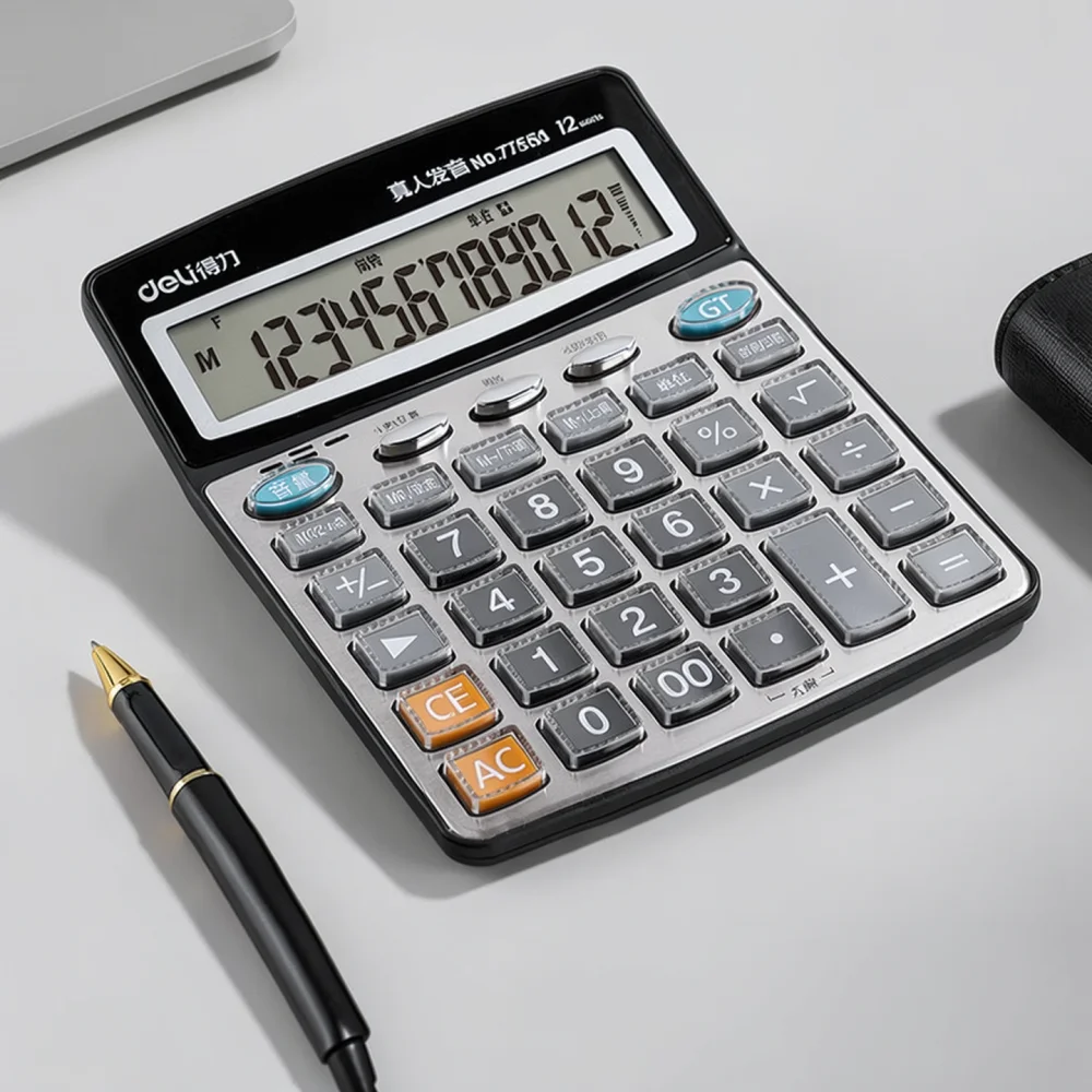 For Deli Accounting Electronic Calculator Big Screen Voice Reporting Professional Office Tool High Precision Desktop Device