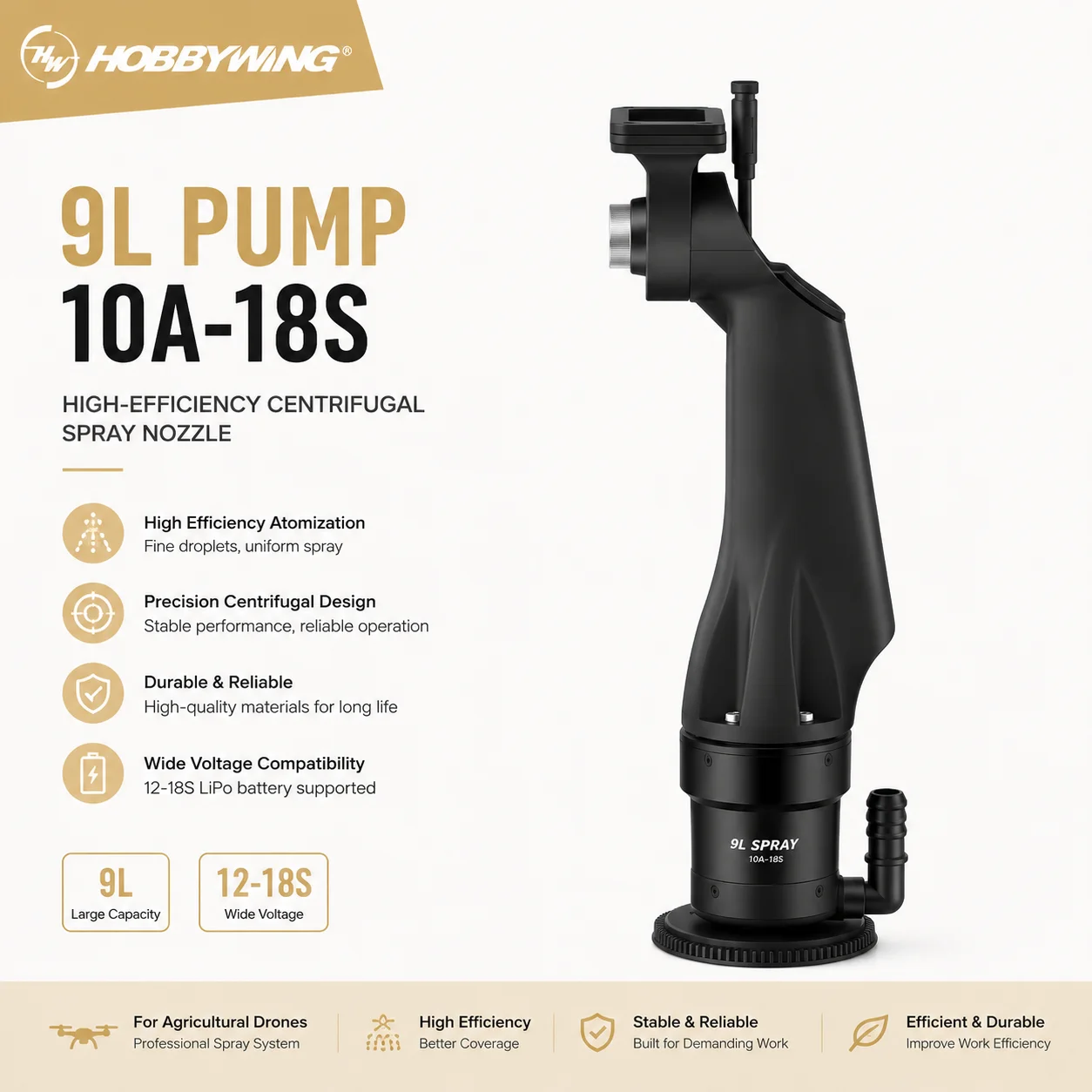 Hobbywing 9L Centrifugal Spray Nozzle 12-18S 9L/min 4-12m Spray Width 35-500μm for Agricultural Spraying UAV