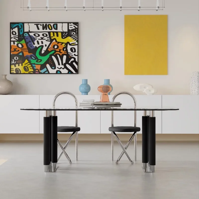 N40 Modern minimalist art glass dining table minimalist style designer high-end creative long dining table