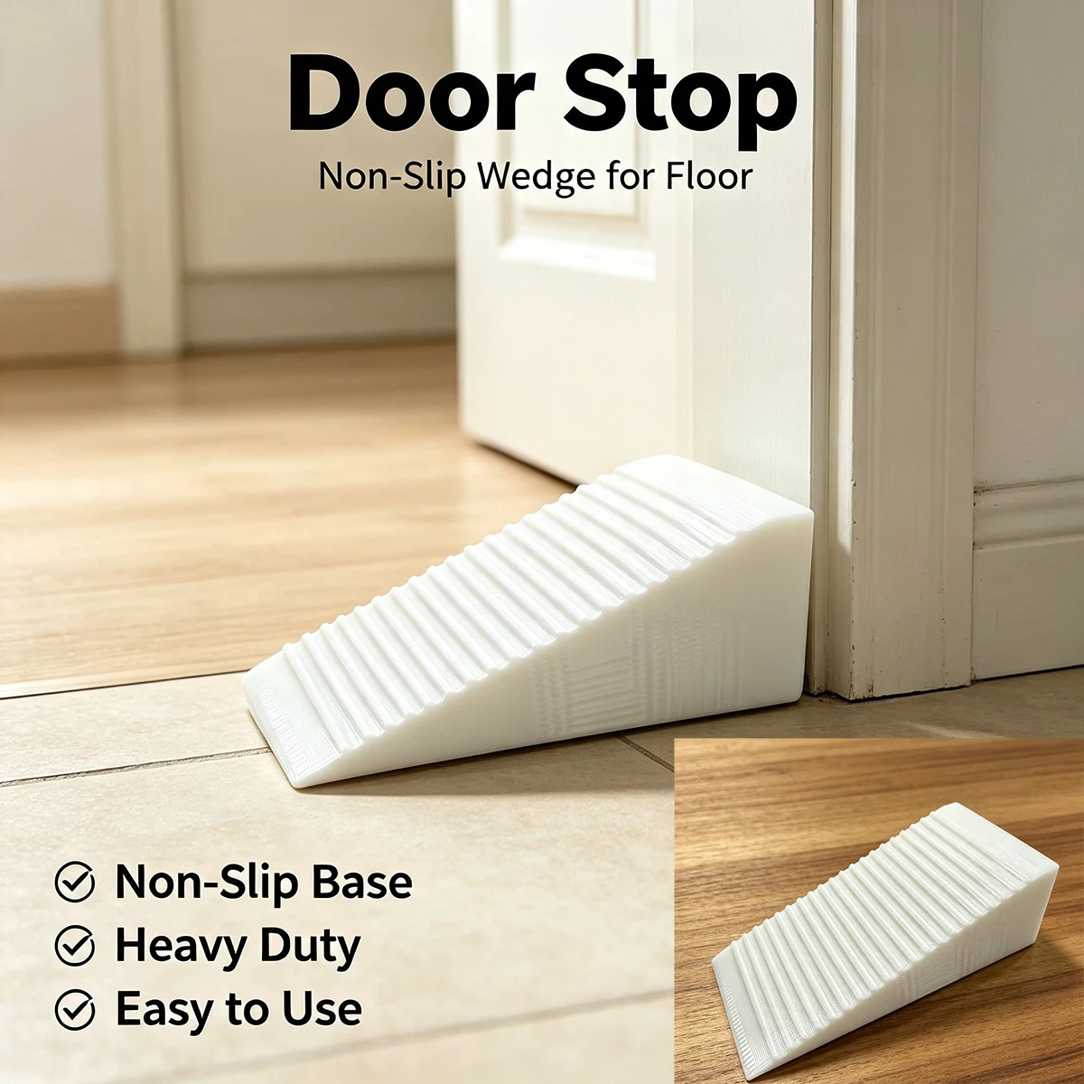 Door Stop Wedge, Non Slip Heavy Duty Plastic Door Stopper for Wooden Tile Floor, Home Security Door Holder