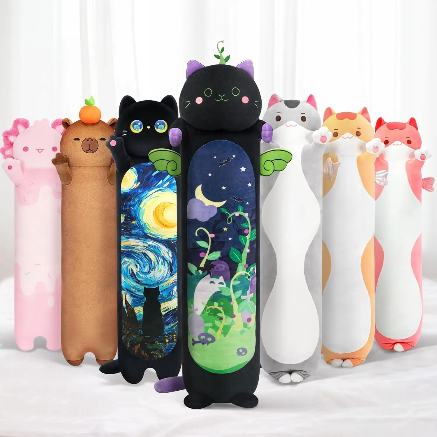 

Extra Filling Giant Long Cat Plush Pillow, Kawaii Cute Black Stuffed Animal Gift for Girls, 5 Sizes Up to 135cm