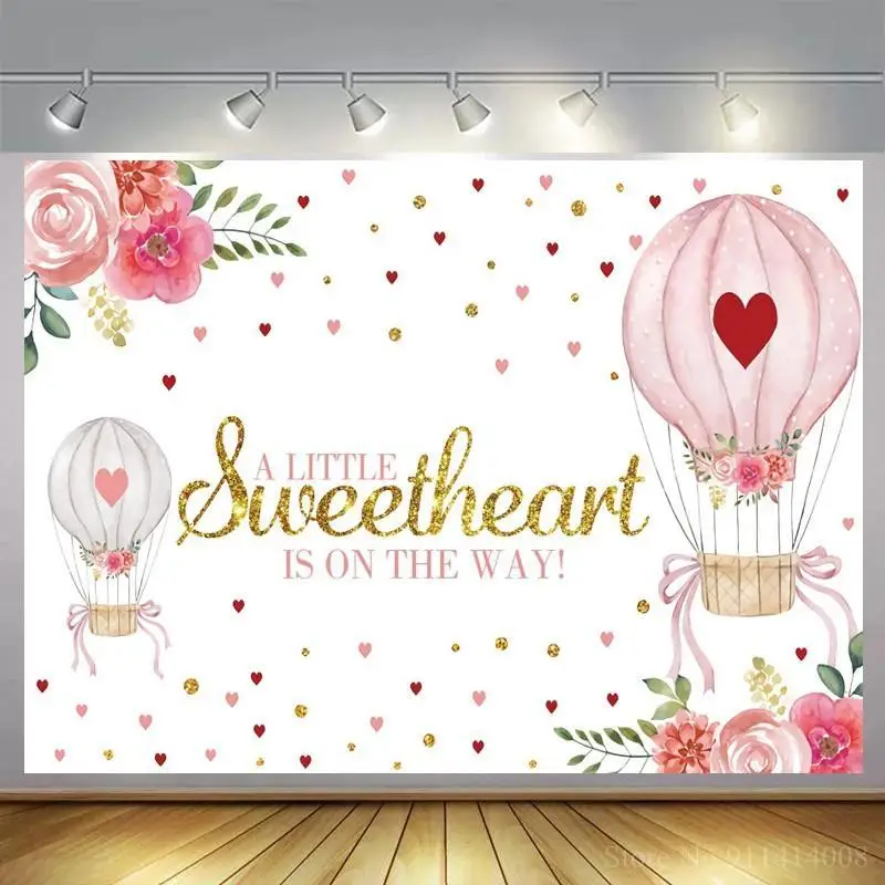 A Little Sweetheart Newborn Baby Photo Background Hot Air Balloon With Love Heart Kids 1ST Birthday Photography Backdrops