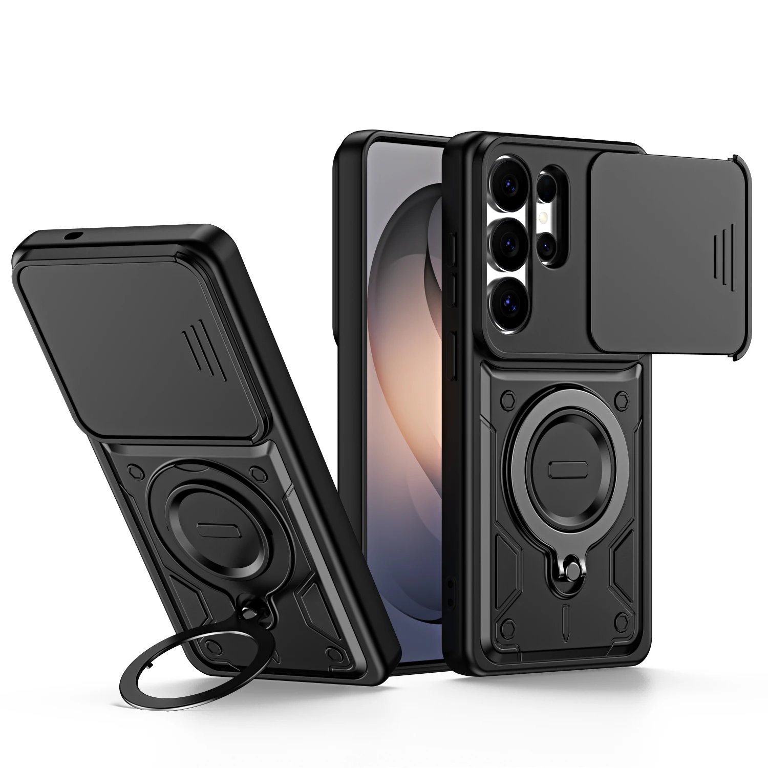 Magnetische Metall-Ständerhülle für Samsung Galaxy A07 A17 A26 A36 A56 A37 A57 S26 Plus Ultra mit drehbarem Schiebe-Kameraschutz – Detail 1