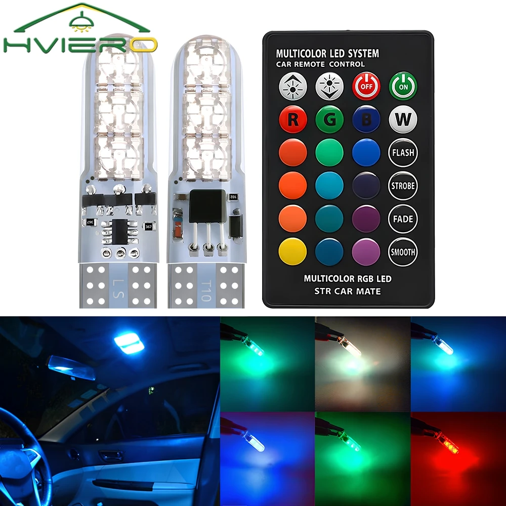 2PCS T10 W5W 5050 6SMD DC 12V Remote Controller RGB 194 Festoon Dome Light Wedge Side Car Atmosphere Waterproof Bulb Turn Signal