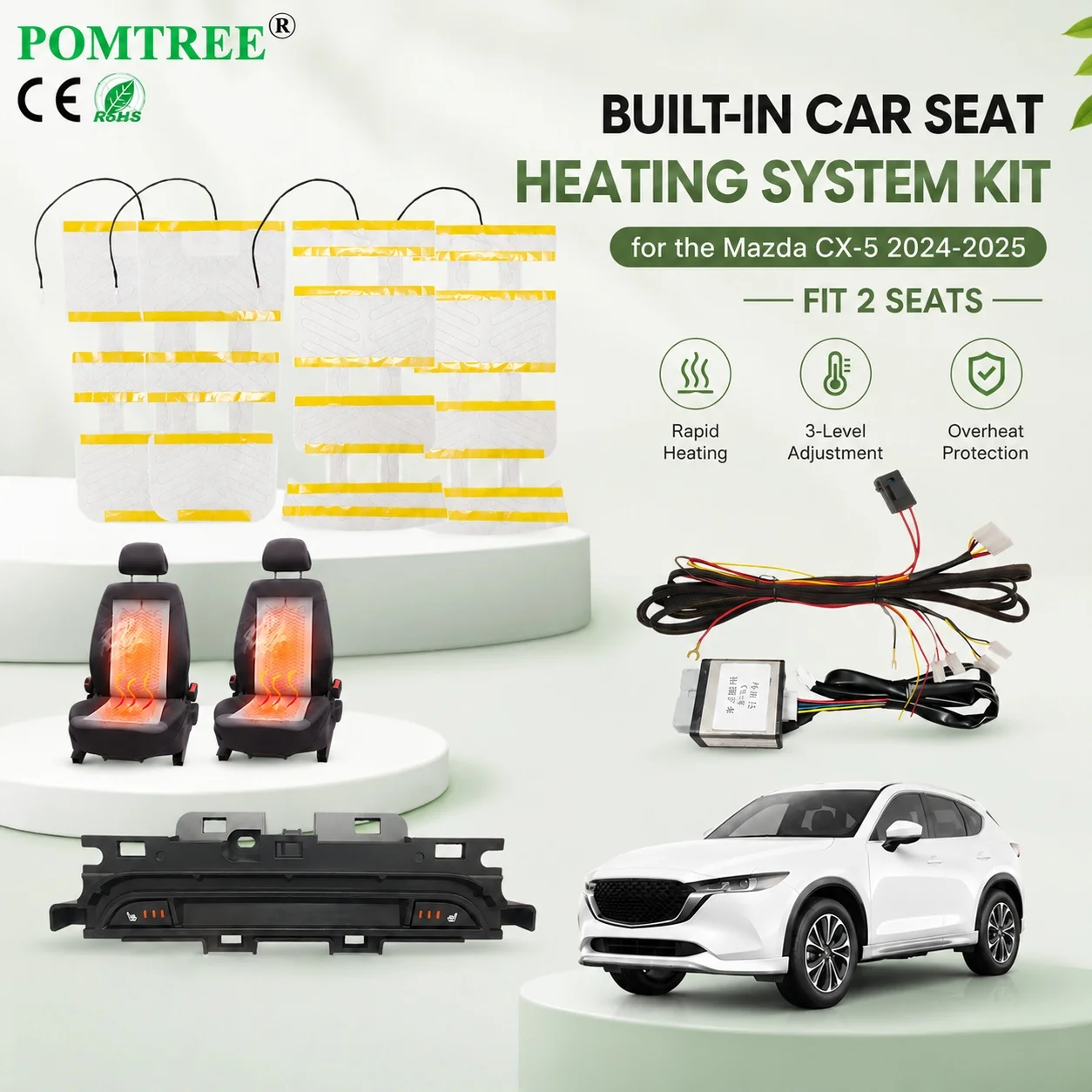 

Built In Car Seat Heating System Kit Fit 2 seats, With Dedicated Switches & Heating pads, Suitable For Mazda CX-5 2024.10-2025