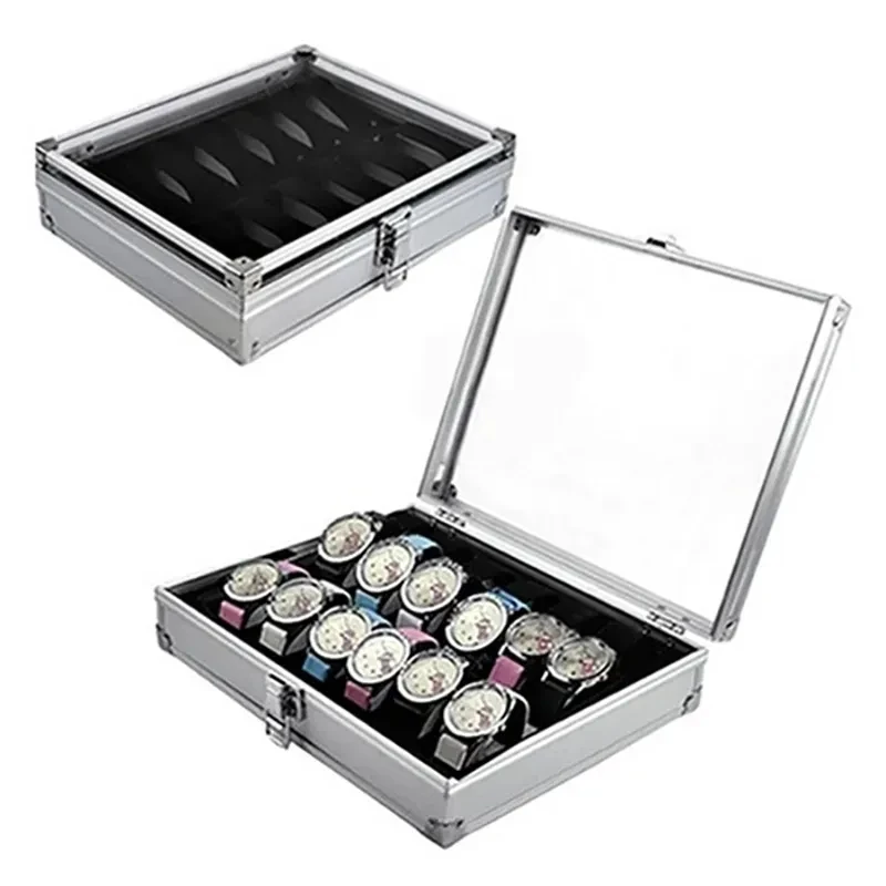 

Useful Aluminium Watches Box 12 Grid Slots Jewelry Watches Display Storage Box Square Case Suede Inside Rectangle Watch Holder