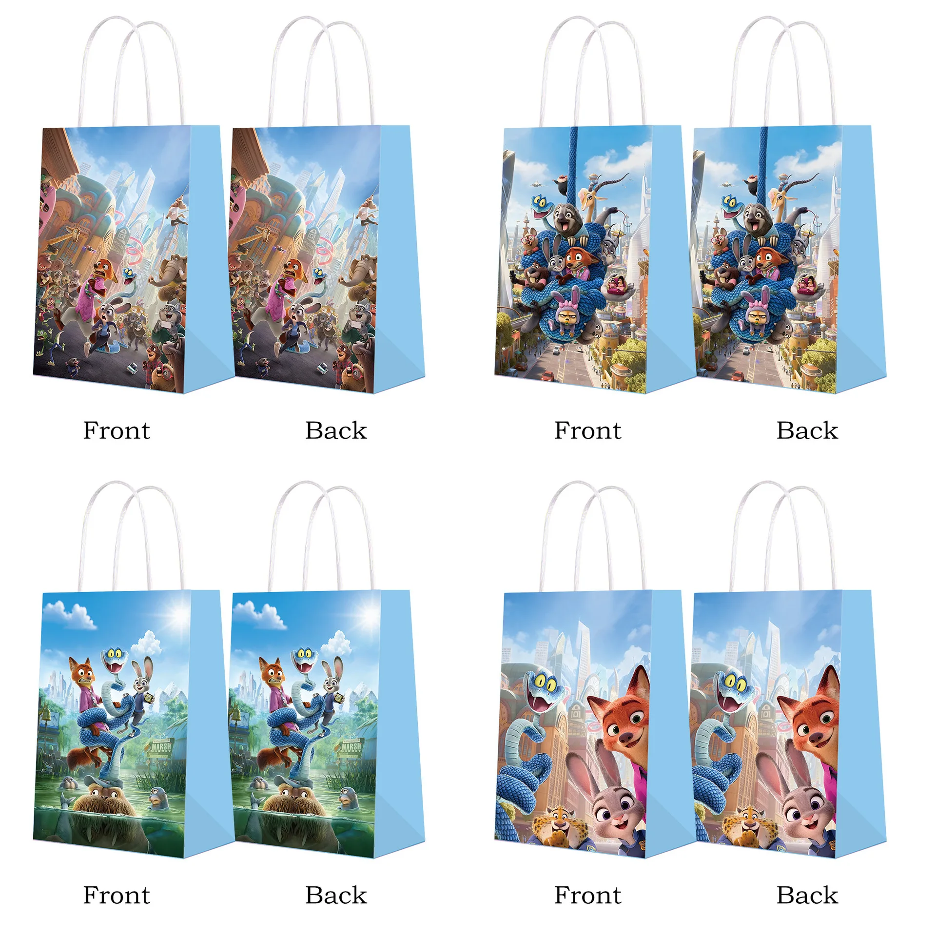 12pcs Disney Zootopia gift bags, candy bags, gift packaging bags, double-sided printing, festival gifts, festival party supplies