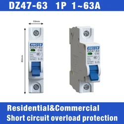 MCB DZ47-63 230V 400V Mini Miniature Circuit Breaker 1P 2P 3P 4P 6A 16A 32A 40A 50A 63A Magnetothermal switch
