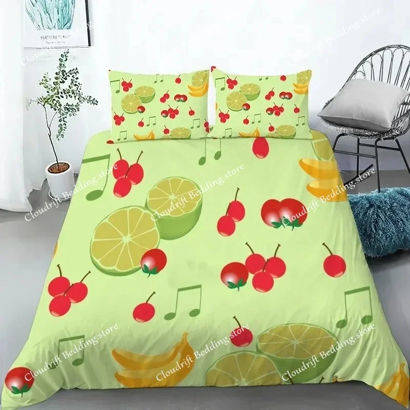 Fruit Bedding Set Full Queen Size For Kids Adults Lemon Watermelon Print Duvet Cover Set Quilt Cover Pillowcases Bedroom Decor
