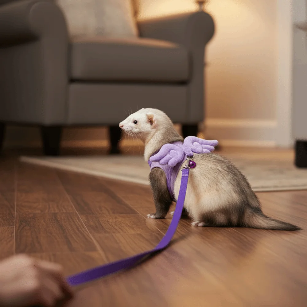 Adjustable Ferret Traction Harness Cartoon Comfortable Guinea Pig Chest Strap with Bell Escape-Proof Pet Wing Harness Adventure