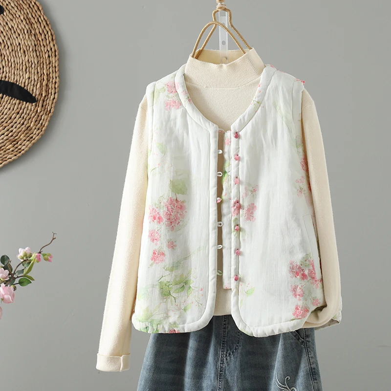 

Высококачественный антивозрастной хлопковый жилет большого размера с художественным принтом, утепленный, теплый, осенне-зимний, модный повседневный топ