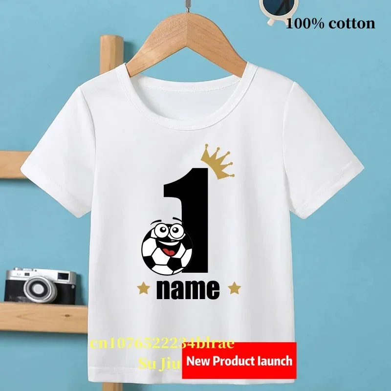 Kids T Shirt Personalised Soccer Number NAME Crown Boys T Shirt Baby Football Clothes Birthday Party Gift ChildrenโS Tee Tops
