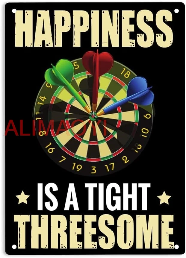 ERMUHEY Happiness Is a Tight Threesome Darts Sign Metal Tin Sign, Darts Poster ​for Home Office Restaurants Bedroom Cafes Bar