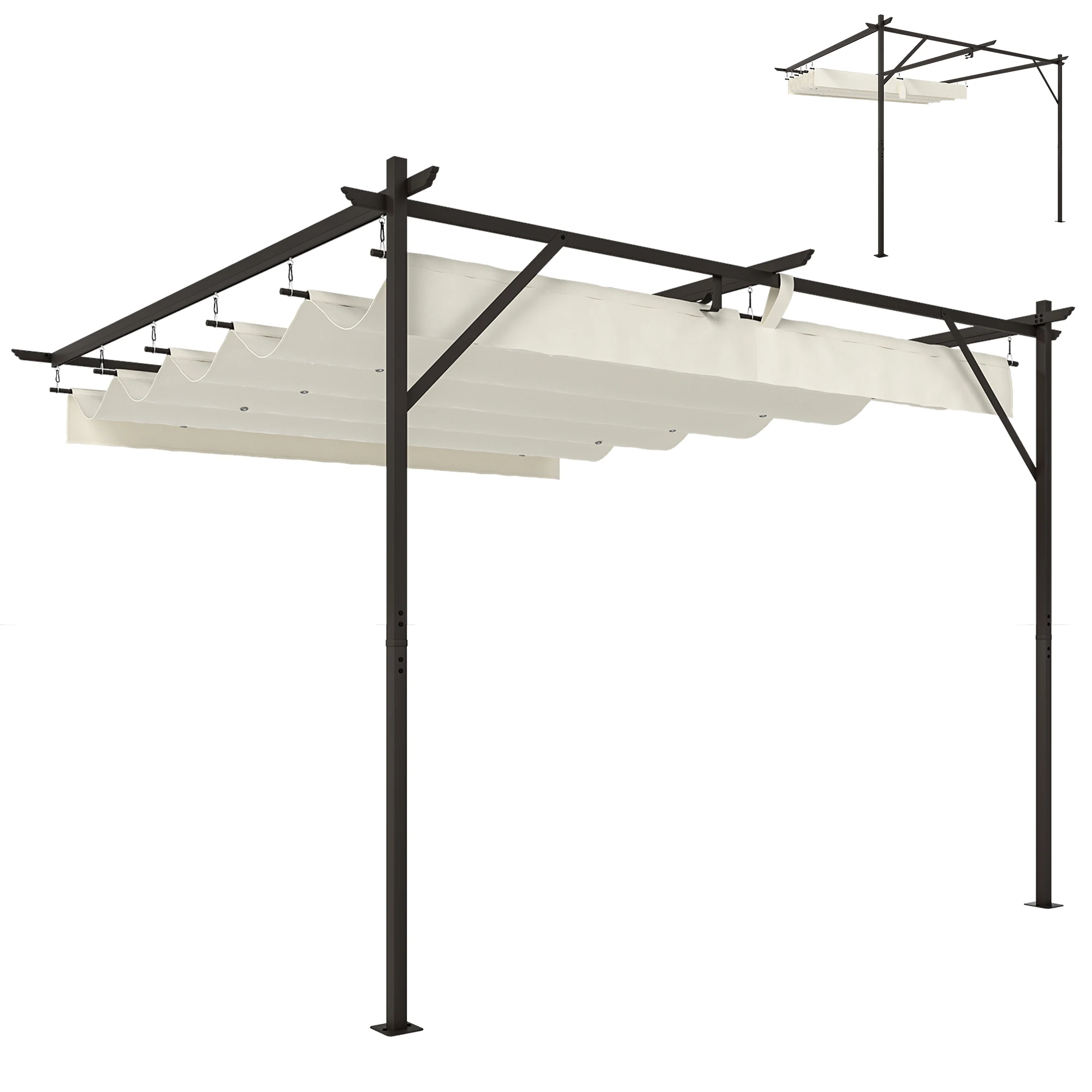 Outsunny Crema Pérgola Acero, Tela De Poliéster
