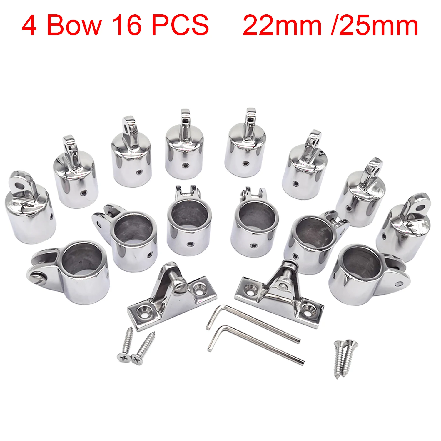 16 pz Marine 316 in acciaio inox 4-Bow Bimini Top Hardware Set Deck cerniera Jaw Slide Eye End Fitting accessori per barche per 22/25mm