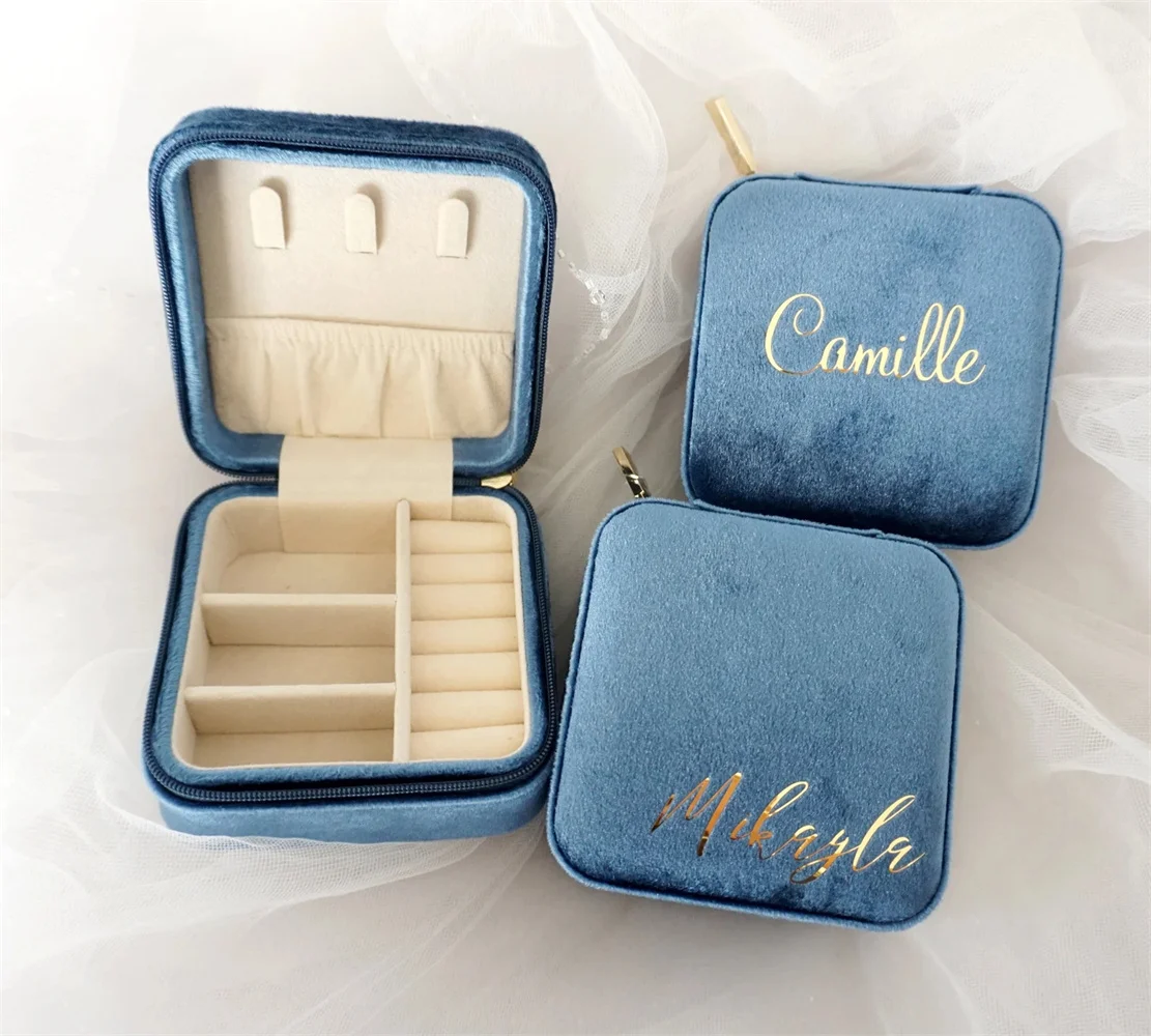 Italian Velvet Personalized Jewelry Box Inside Suede, Christmas & Holiday Gift For Her, Bridesmaid Maid of Honor Portable Travel