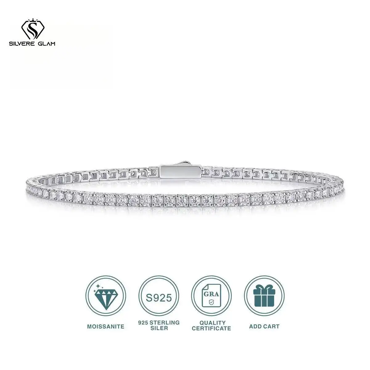 

TY S Sterling Sier Муассанит Теннисный Браслет Женский Простой Ряд Дизайн Элегантные Сверкающие Ювелирные Изделия Для Повседневной Носки