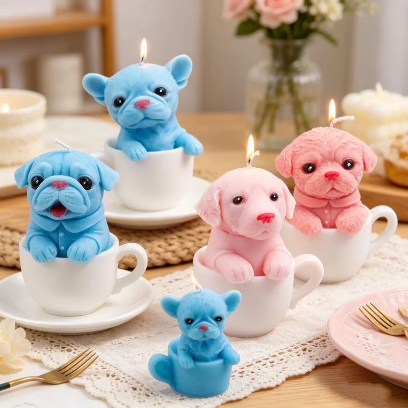 Cute Teacup Dog Silicone Candle Mold Labrador/ French Bulldog/Shitzu Puppy in Cup Resin Crafts Plaster Tools DIY Pet Home Decor view 2