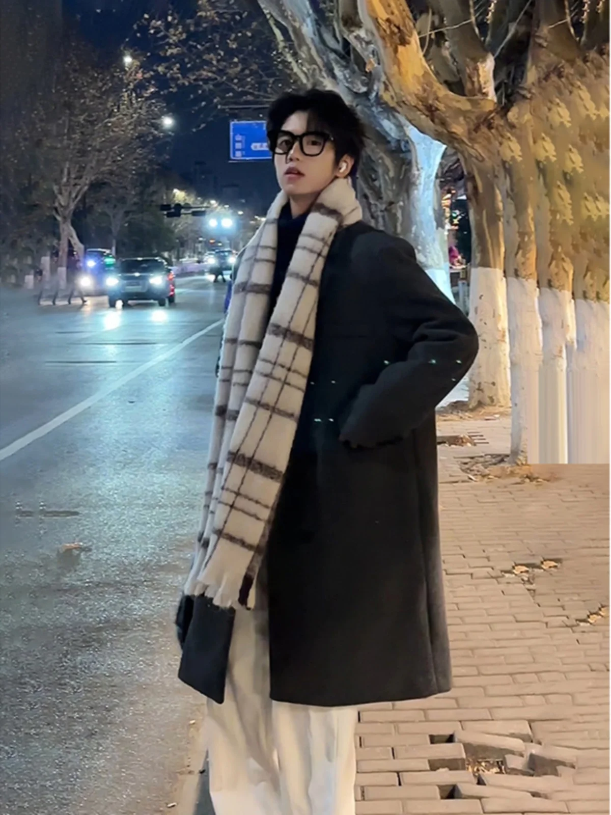 

Klostermann Men's Mid-Length Woolen Coat Korean Sle Suit Jaet ey Windbreaker Faionable Autumn Winter Warmth Protection