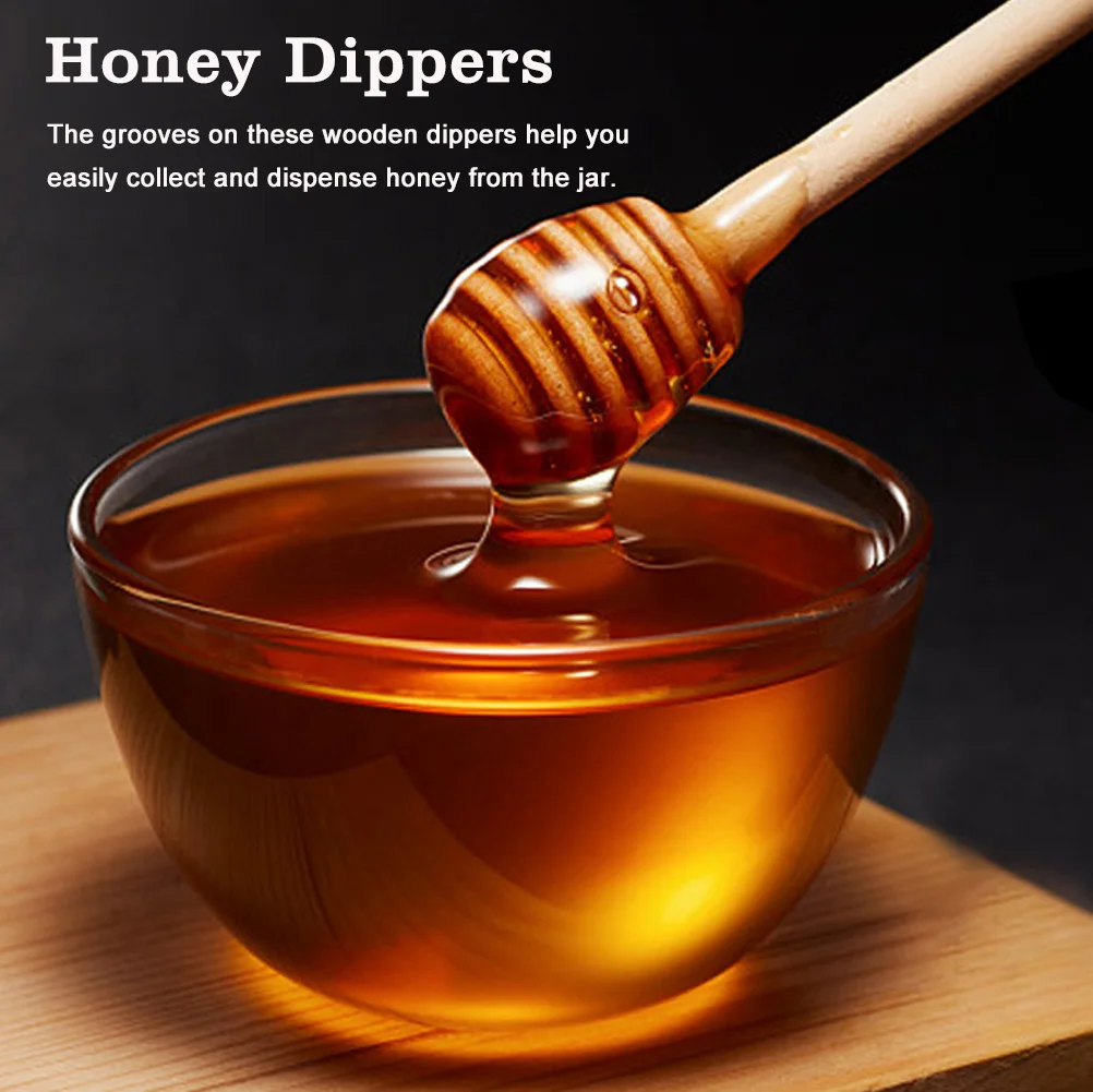 50Pcs High Quality Honey Stir Bar Mixing Handle Jar Spoon Practical Wood Dipper Honey Long Stick Supplies Honey Kitchen Tools ﻿