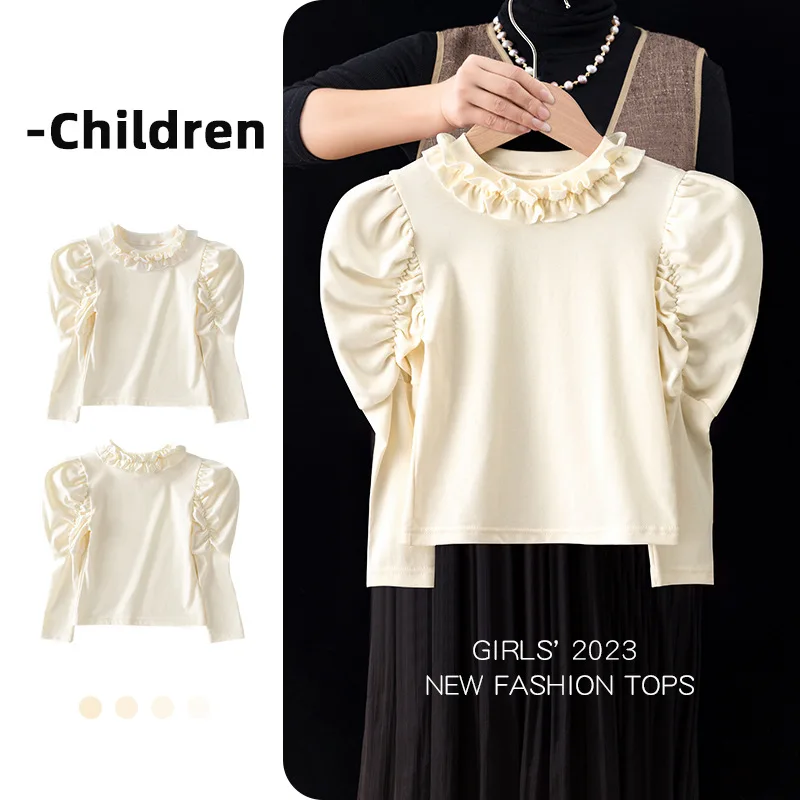 Girls Bottom Shirt Long sleeved Black Ear Edge Korean Edition Top 2024 Spring New Children Versatile Half High Neck Bottom Shirt