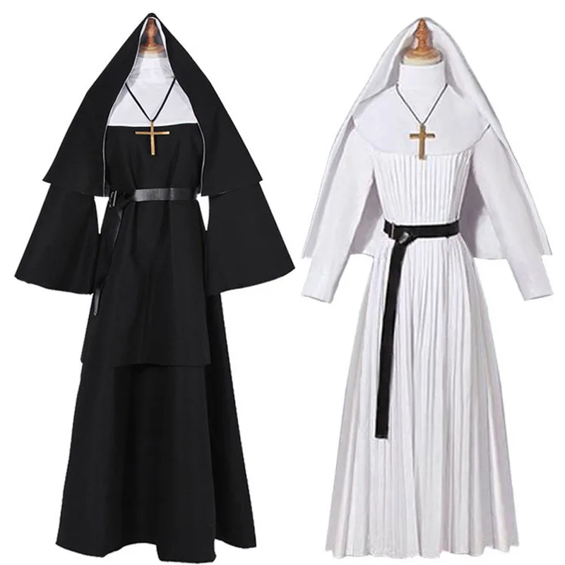 Costume cosplay di Halloween nun costume tradizionale adulto Valak nero abito religioso set Halloween plus youth party devil nun performan