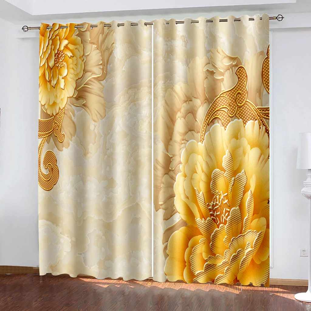 

Luxury Blackout 3D Window Curtains gold penoy curtains 3D Curtains For Living room Blackout curtain