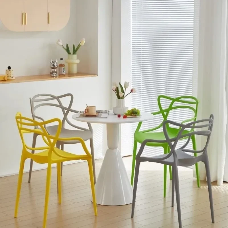 Nordic Plastic Dining Chair with Cat Ear Backrest Simple Outdoor Rattan Style Seat for Small Apartment Modern Home Furniture