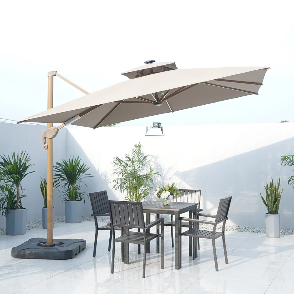 hy-Modern Lightweight Aluminum 3m Outdoor Garden Patio Umbrella Crank Lift Opening Rotational Tilt Waterproof UV Courtyard