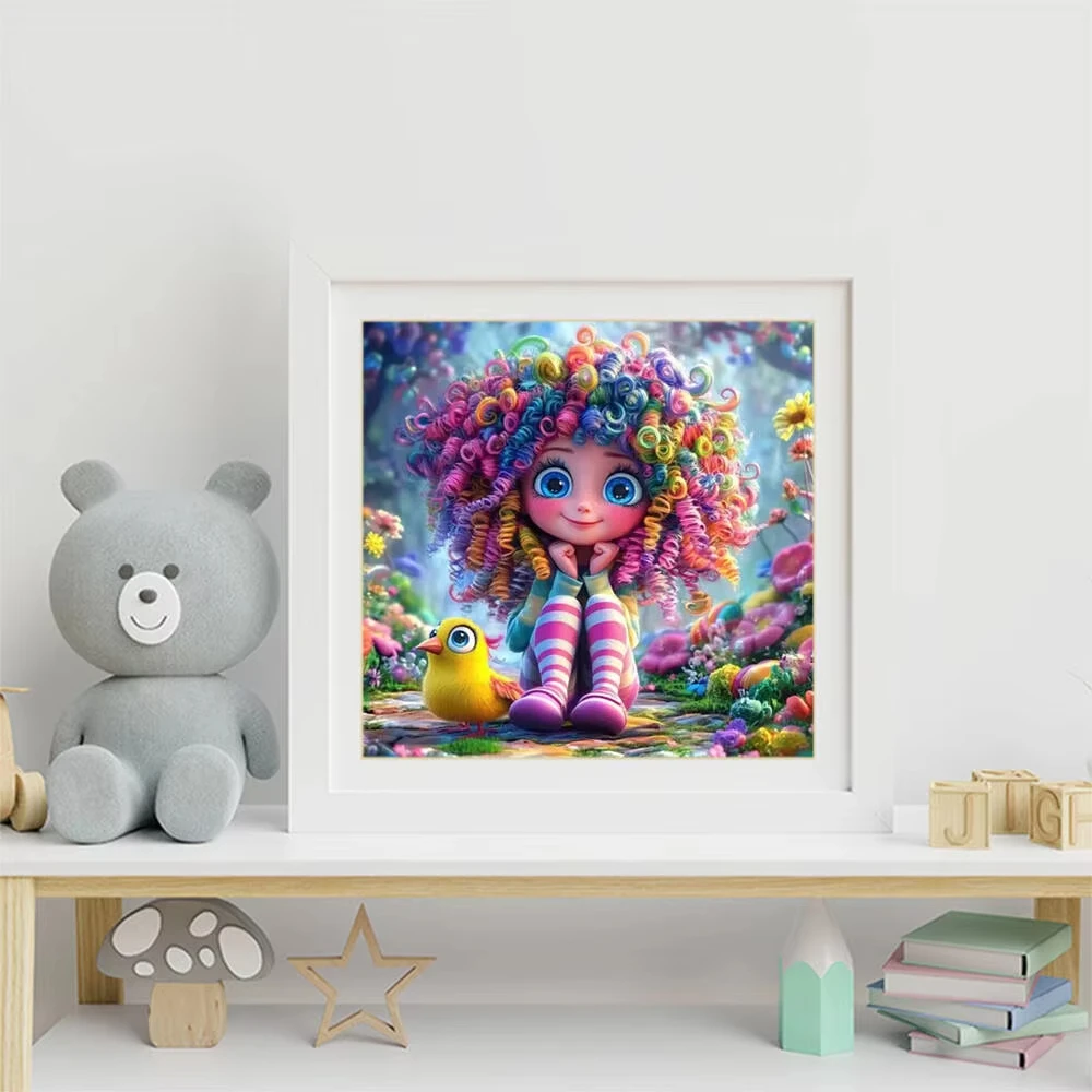 

Colorful Curly Hair Cute Girl 1024 PCS Jigsaw Puzzles Family Activity Games for Gameroom Bedroom Home Decor Gift Frameless
