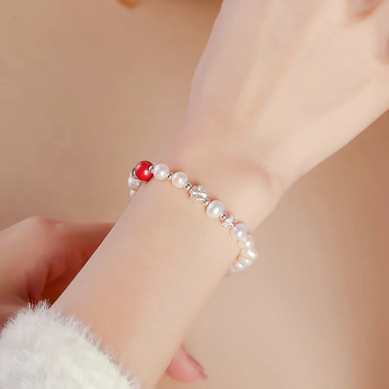 Natural 7-8mm Freshwater White Pearl Bracelet Gold Plated Vintage Style Bangle for Women