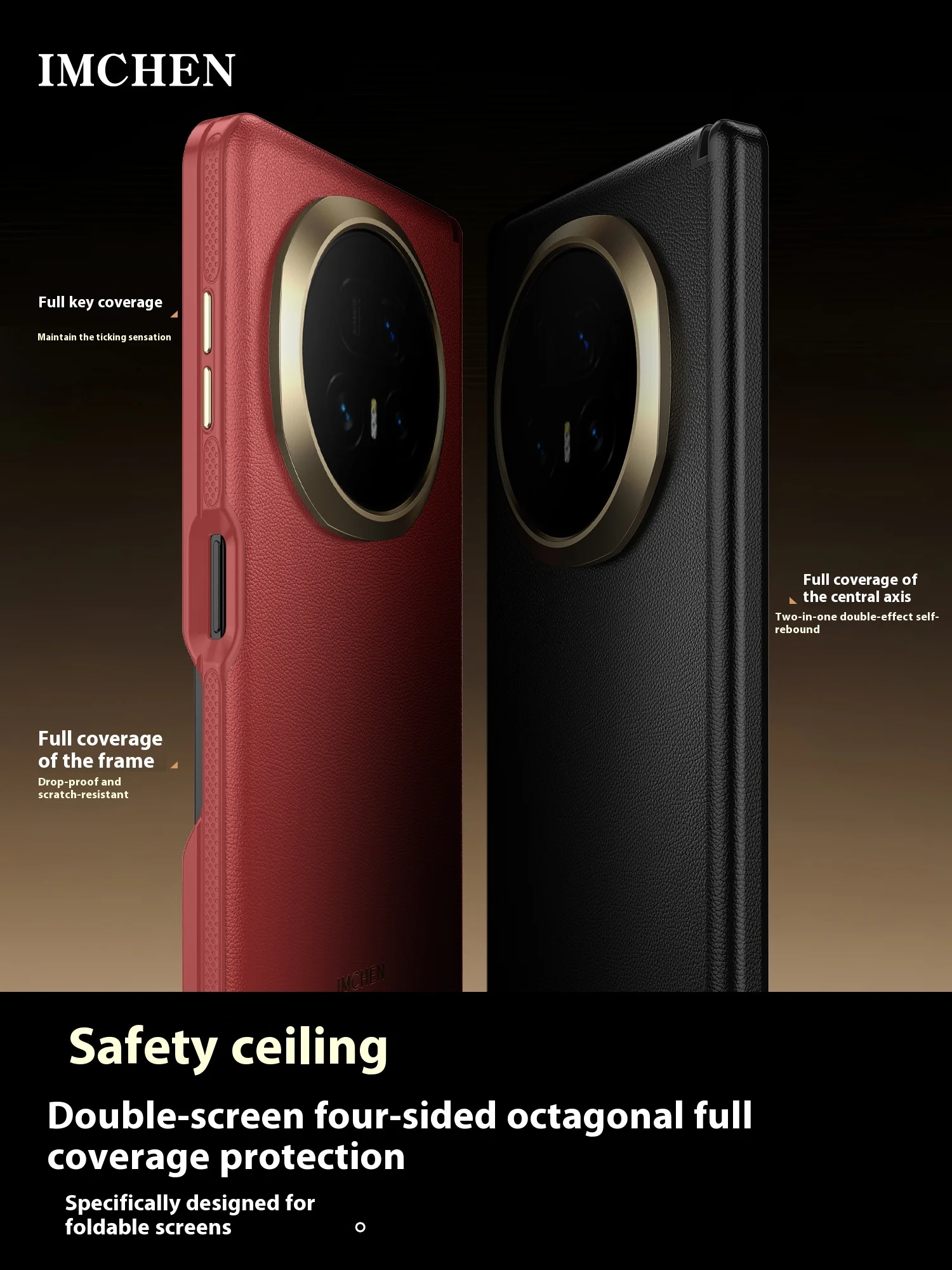 [กล่อง - แบบคู่ - การป้องกันขอบ] สำหรับเคส Honor Magic V5 IMCHEN ใหม่พร้อมเคสโทรศัพท์หนังธรรมดาแกนกลางแม่เหล็ก