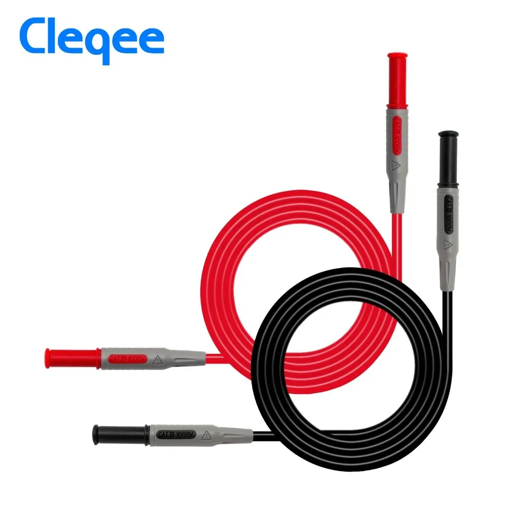 Cleqee P1032 P1033 kabel uji Multimeter, injeksi dicetak 4mm steker pisang garis uji lurus ke kabel uji melengkung