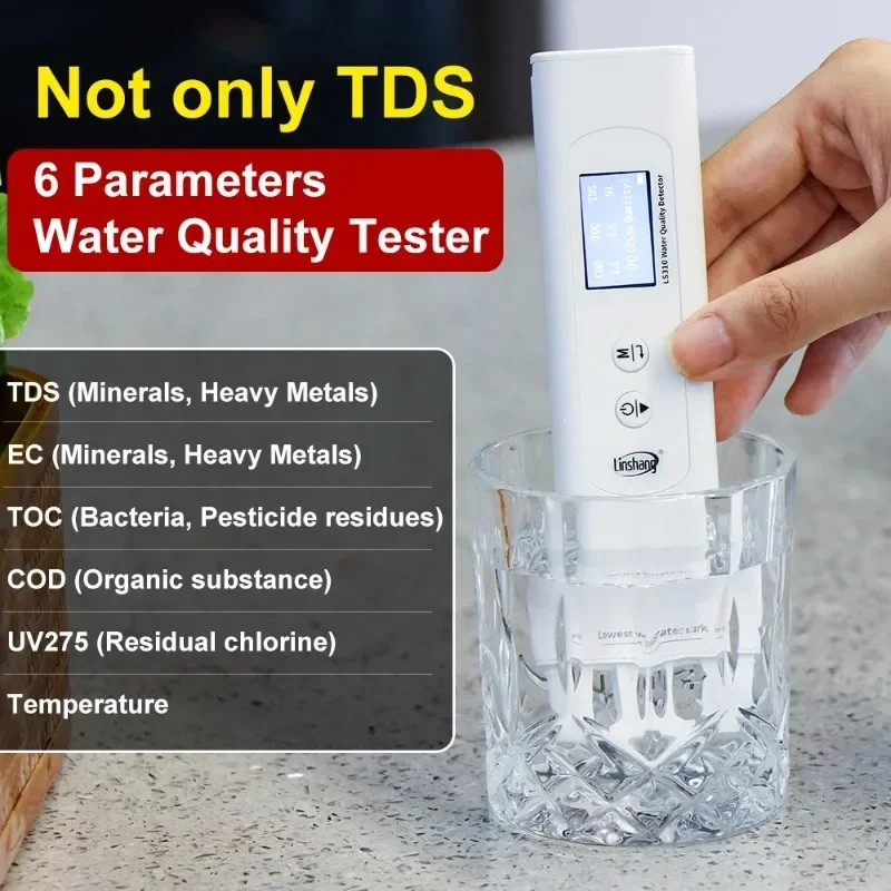 LS310 Water Quality Tester TDS TOC COD Multi-Parameter Waterproof IP67 EC Temperature 4 Backlight Color Indicates UV275