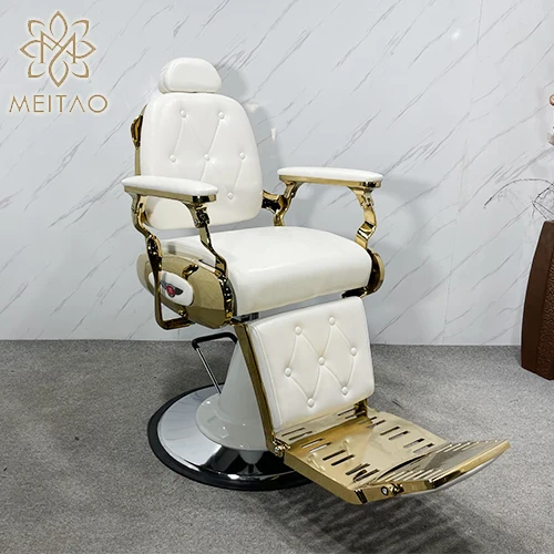 

Best Selling Salon Equipment Metal Frame White Barber Chair With Headrest
