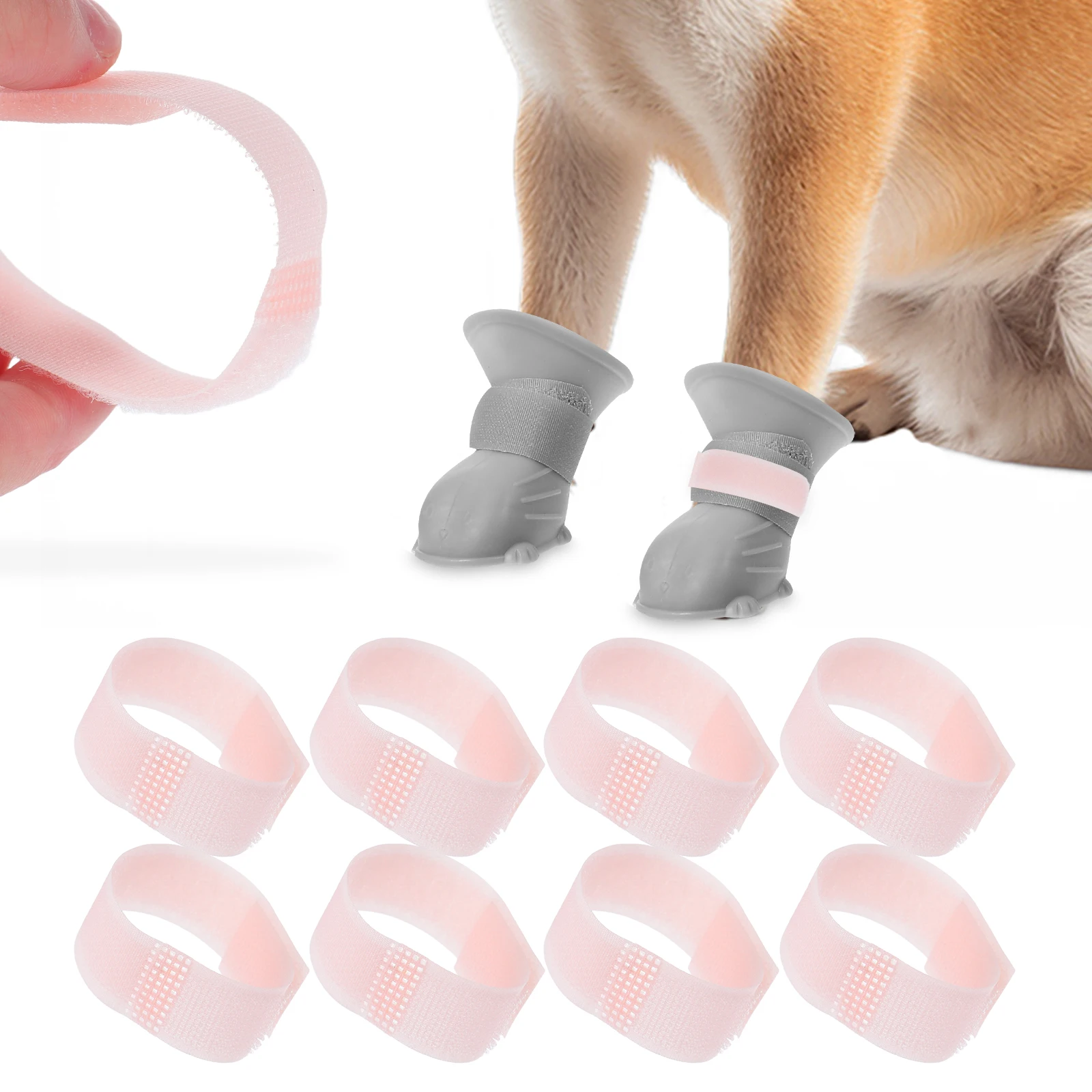 

10pcs Rain Boots Socks Doggie Paw Cover Straps Animal Bands Pink Waterproof Non Slip Dog Shoe Accessory Anti Fall Design