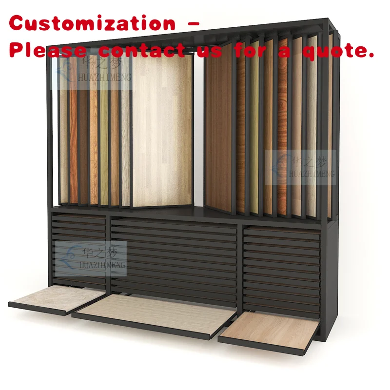 custom.New Design Ground Tile Cabinet Display Page Turning Stone Marble Display Racks Woodflooring Metal Display Draw