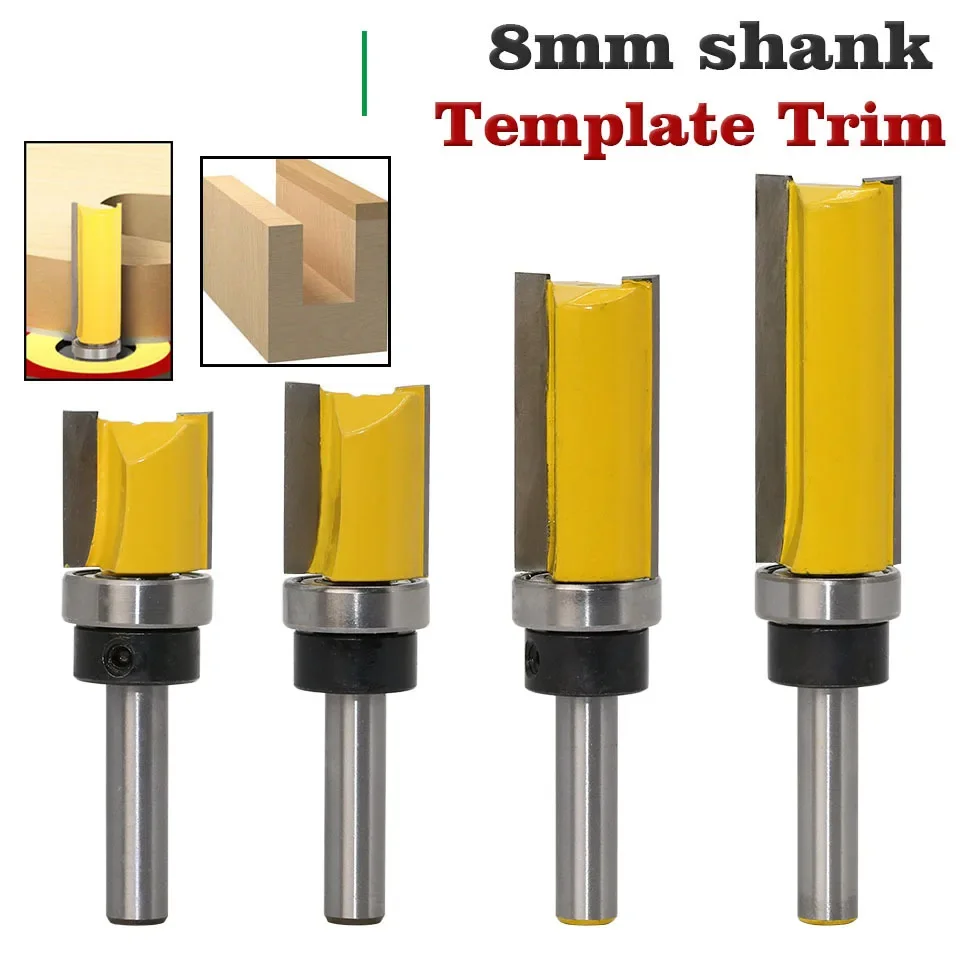 8Mm Schacht Sjabloon Trim Scharnier Mortising Router Bit Recht Einde Molen Trimmer Reiniging Flush Trim Tenon Houtbewerking Gereedschap