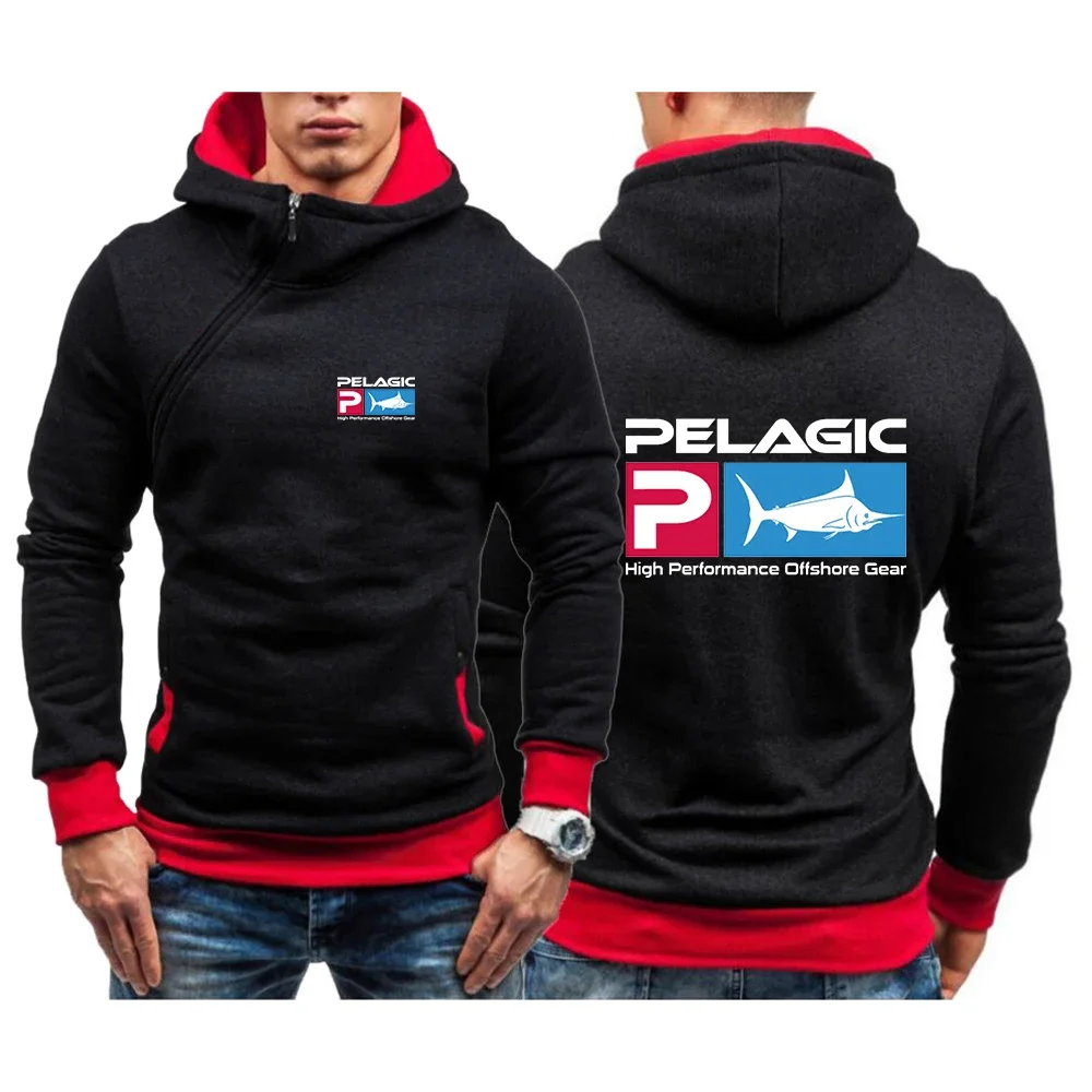 

Pelagic Fishing Logo 2024 Brand Men's Hoodies Sweatshirts New Slim Pullover Hoody Sweatshirt for Diagonal Zipper Hood Sweatshirt