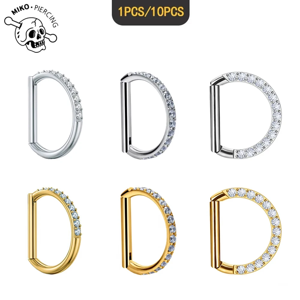 ASTM F136 Titanium Nose Ring Piercing 8/10/12mm Nose Ring D Shape Segment Clicke Cartilage Tragus Helix Industrial Piercing Body