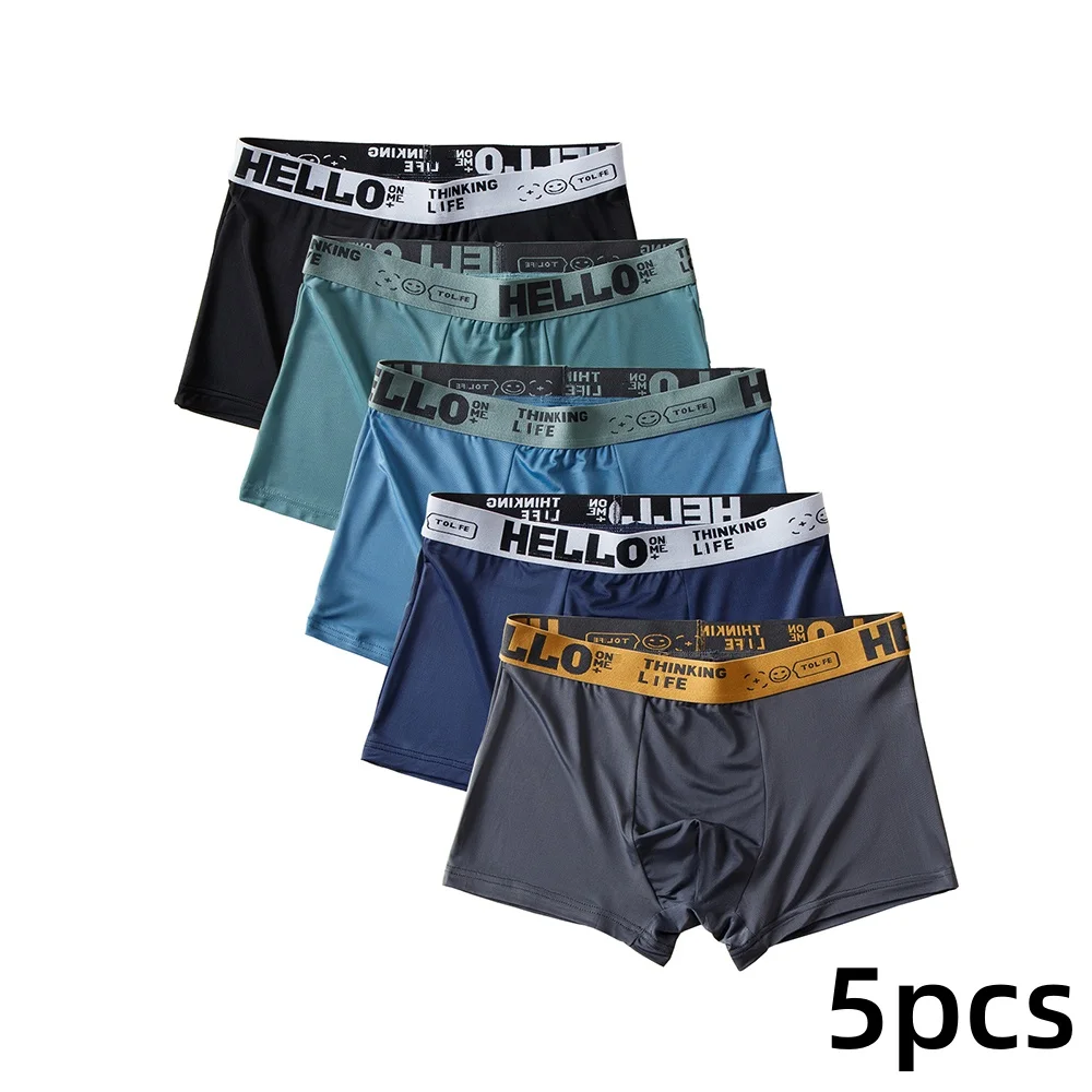 5pcs/lot Boxer Shorts Ice Silk Men's Underwear Summer Breathable Underpants U Convex Lingerie Breathable Sexy Panties