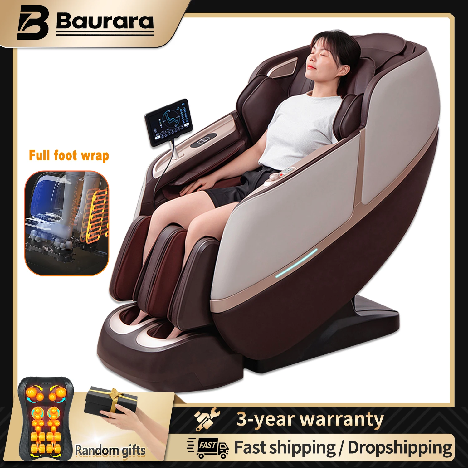 

3-year warranty 4D Massage Chair, 2025 Full Body Shiatsu Recliner Zero Gravity, SL Track, Deep Yoga Stretch, Foot Rollers, Heati