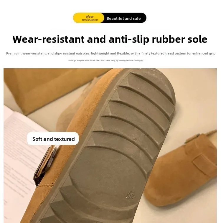 Damen-Wildleder-Pantoletten mit geschlossener Zehenpartie, verstellbare Schnalle, flache Clogs zum Überziehen, Retro-Freizeit-Outdoor-Schuhe ohne Rücken. – Detail 5